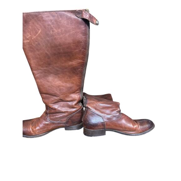 FRYE BACK ZIP BROWN DISTRESSED LEATHER RIDING boot size 10B - Picture 5 of 10